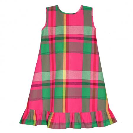 adelleo Mädchen Kleid Sommerkleid Rüsschen Baumwolle kariert bunt pink grün