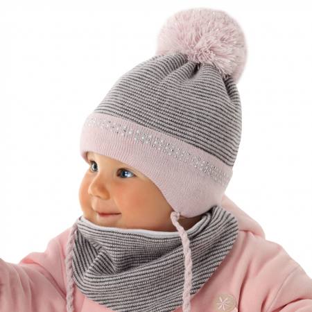 AJS Baby Mädchen Kinder Set Winterset Mütze Wintermütze Bommelmütze Halstuch mit Wolle