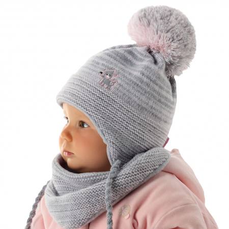Baby Mädchen Kinder Winterset Wintermütze Strickmütze Bommelmütze Halstuch mit Wolle