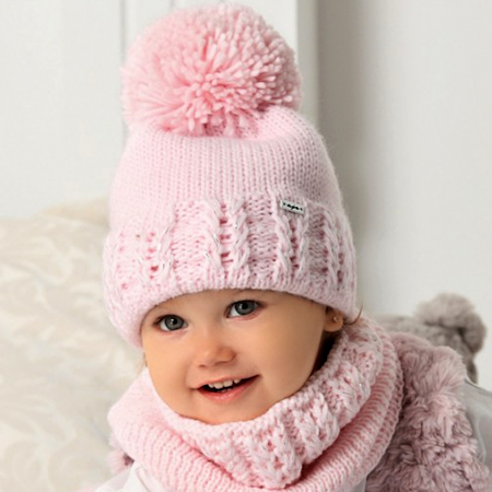 Baby Mädchen Mütze Kindermütze Wintermütze Strickmütze Loopschal mit Wolle