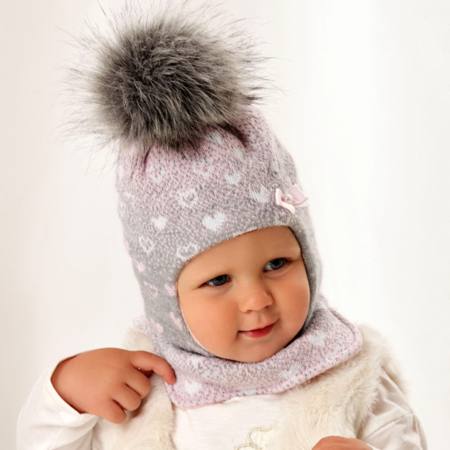 Baby Mädchen Mütze Wintermütze Schlupfmütze Sturmmütze Wollmütze Bommel mit Wolle
