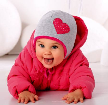 Baby Mädchen Warme Wintermütze Baumwollmütze gefüttert mit Herz Strasssteine