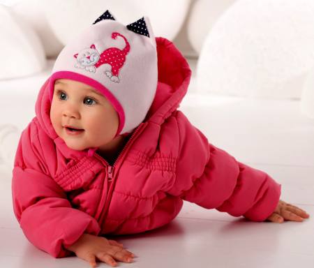AJS Baby Mädchen Warme Winter Mütze Mit Katze gefüttert Rosa Pink