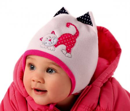 AJS Baby Mädchen Warme Winter Mütze Mit Katze gefüttert Rosa Pink