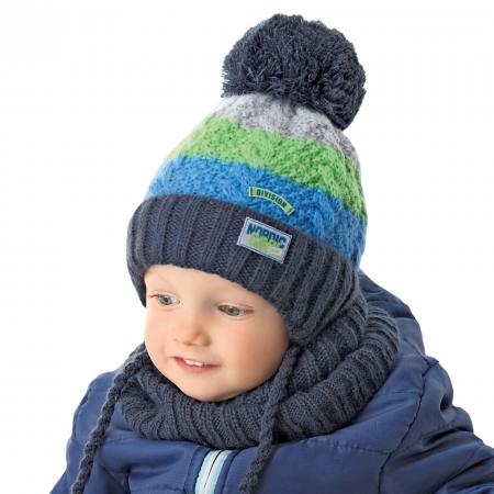AJS Jungen Kinder Set Winterset Kindermütze Wintermütze Rundschal mit Wolle