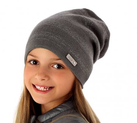 AJS Moderne Mädchen Wintermütze Strickmütze Beanie Mütze mit Wolle Silber Streifen