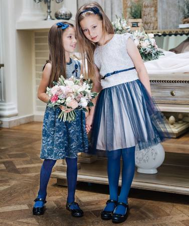 Mädchen Kleid Festlich Hochzeit Kommunion Einschulung Schulanfang Jugendweihe Blumenmädchen Beige Blau