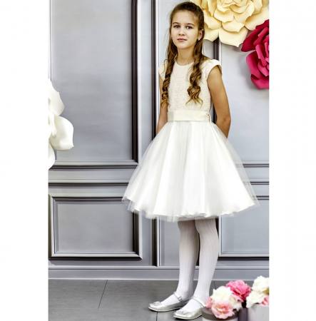 Mädchen Kleid Festlich Hochzeit Kommunion Jugendweihe Einschulung Weiß mit Beige leicht Gold