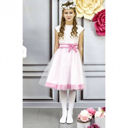 Mädchen Kleid Festlich Hochzet Kommunion Jugendweihe Spitze Tüll Weiß Rosa