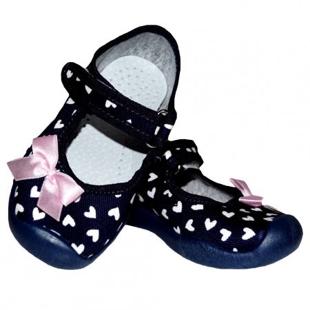 ARS Baby Mädchen Schuhe Hausschuhe Kinderschuhe Textilschuhe Klettverschluss Herz Blau Navy