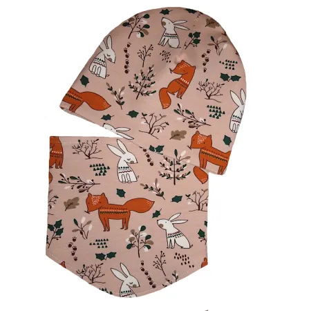 Baby Mädchen Beanie Mütze mit Halstuch Kinderset Baumwollmütze mit bunte Muster Motiv