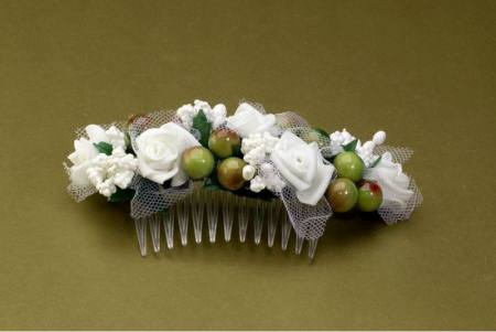 Damen Mädchen Haarkamm Haarschmuck Kamm Hochzeit Kommunion Blumenmädchen grün weiß