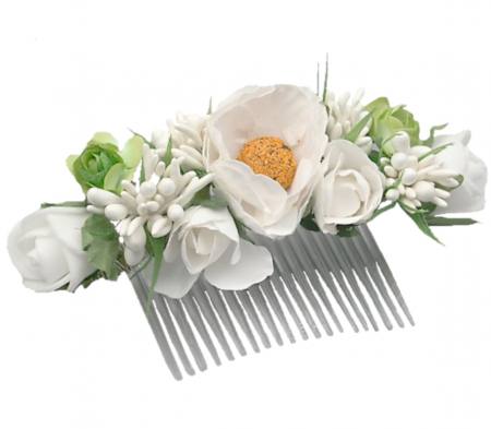 Mädchen Damen Haarkamm Kamm Haarschmuck Hochzeit Kommunion Blumenmädchen weiß