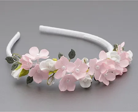 Mädchen Haareifen Haarband Kopfschmuck Haarschmuck Blumenring Kommunion Blumenmädchen rosa weiß