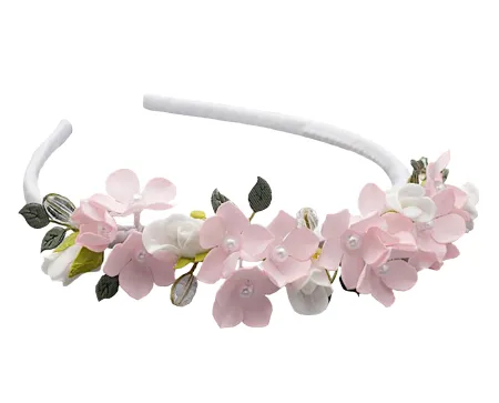 Mädchen Haareifen Haarband Kopfschmuck Haarschmuck Blumenring Kommunion Blumenmädchen rosa weiß