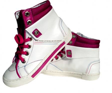 Mädchen Kinder Knöchelschuhe Freizeitschuhe Sneaker Leder Weiß Pink