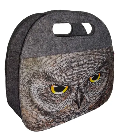 Mädchen Lunchtasche Handtasche Frühstückstasche aus Filz Motiv Muster Eule Vogel Filztasche Grau
