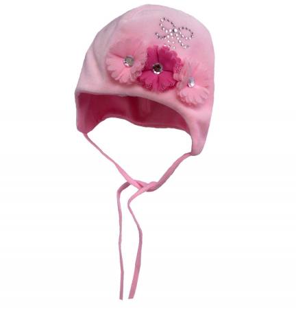 Baby Mädchen Frühling Sommermütze Mütze Taufmütze Taufe Blumen Strasssteine Rosa Pink
