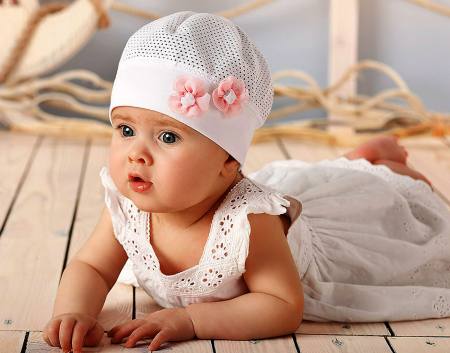 Marika Baby Mädchen Leichte Sommer Mütze Taufe Baumwolle Weiß Rosa