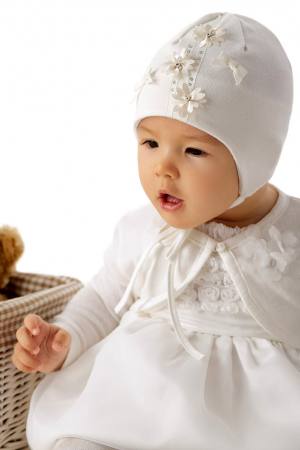 Baby Mädchen Mütze Taufe Festlich Baumwollmütze Taufmütze Blumen Schleife Baumwolle Vanille