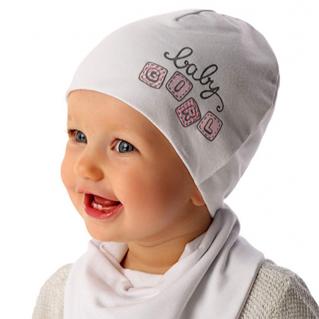 Baby Mädchen Set Mütze doppeltgelegt Baumwollmütze Halstuch mit Baumwolle Sommer Frühling Weiß