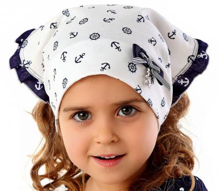 Marika Baby Mädchen Sommer Kopftuch Schleife Anker Baumwolle Weiß Blau