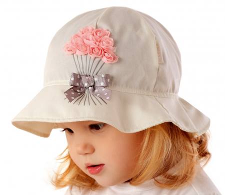 Marika Mädchen Baby Sommer Hut Blumen Rosa Schleife Beige