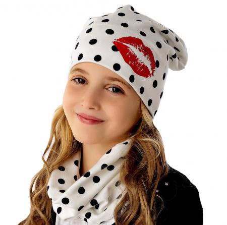Marika Mädchen Set Mütze Beanie Loopschal Frühling mit Baumwolle Weiß Schwarz