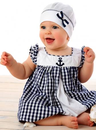 Marika Süsse Baby Mädchen Sommer Mütze Taufe Baumwolle Weiß Blau