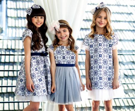 Mädchen Kleid Festlich Sommerkleid Party Hochzeit Einschulung Weiß Blau Rosa mit Muster Schleife Tüll
