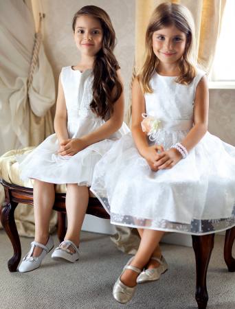 Mädchen Kleid Festlich Hochzeit Blumenmädchen Einschulung Kommunion Tüll Rüschen Weiß