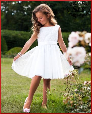 Mädchen Kleid Festlich Hochzeit Kommunion Einschulung Spitze Tüll Weiß leicht Vanille Creme