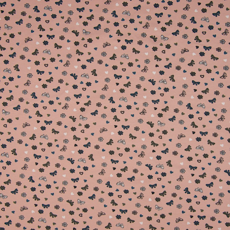Stoff Jersey Baumwolle Kinderstoff Damenstoff Sommerstoff Meterware bedruckt Schleife puderrosa