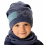 Jungen Kinder Winterset Wintermütze Mütze Long Beanie Wollmütze Strickmütze Loopschal mit Wolle blau